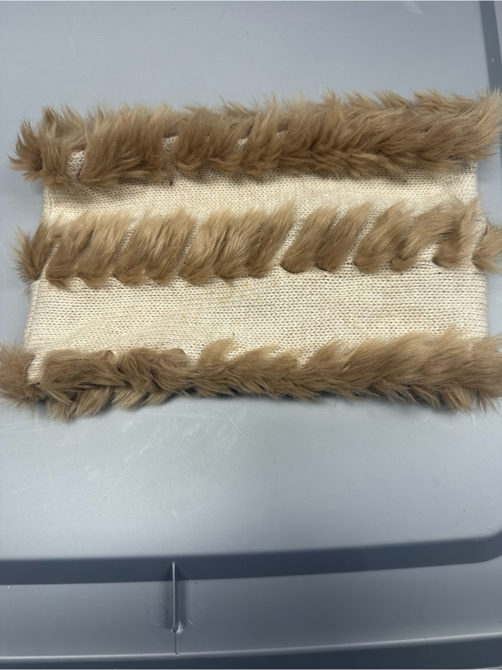 Cream Knit Neck Wrap Scarf with Tan Faux Fur Trim
